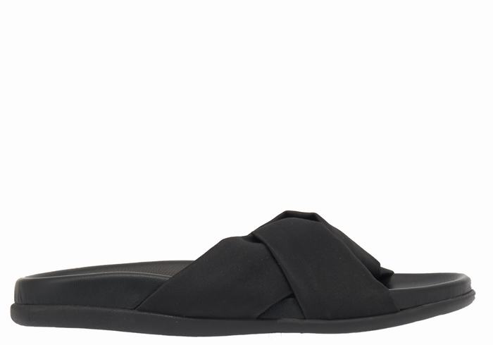 Women Ancient Greek Sandals Whitney Footbed Slide Sandals Black | QOT468ZY