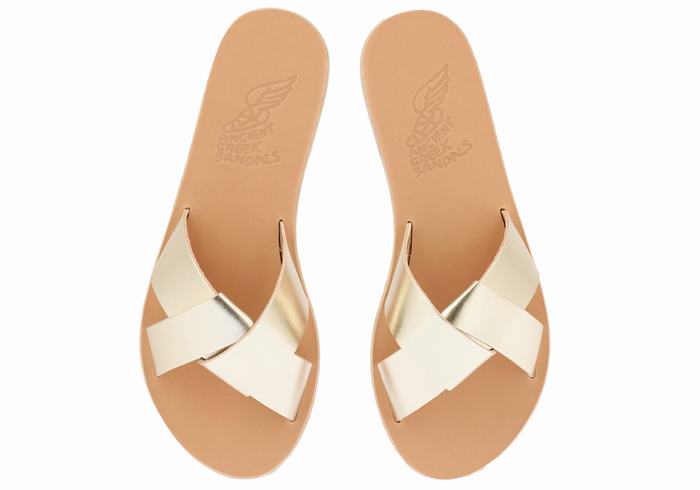 Women Ancient Greek Sandals Whitney Slide Sandals Gold White | EAQ5397US