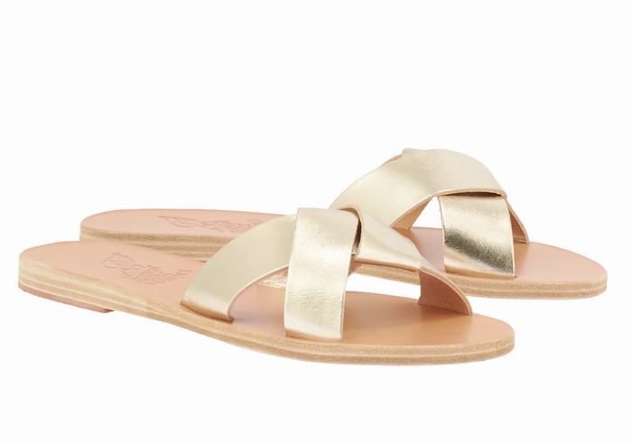 Women Ancient Greek Sandals Whitney Slide Sandals Gold White | EAQ5397US