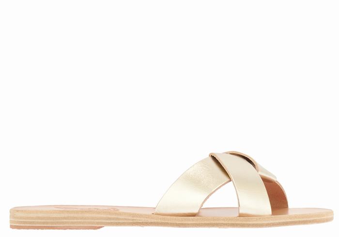 Women Ancient Greek Sandals Whitney Slide Sandals Gold White | EAQ5397US