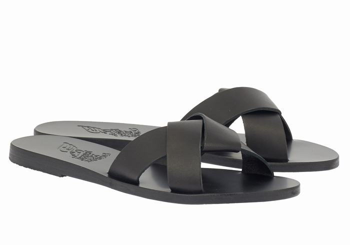 Women Ancient Greek Sandals Whitney Slide Sandals Black | URA3811WJ