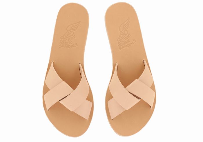 Women Ancient Greek Sandals Whitney Slide Sandals Beige | TVQ9752FL