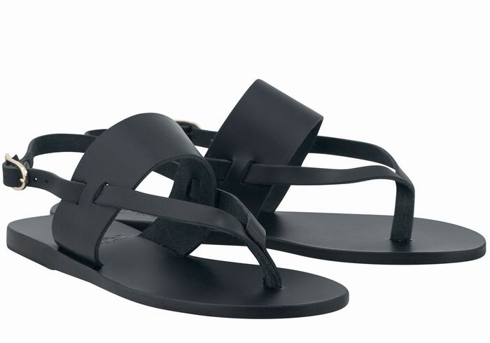 Women Ancient Greek Sandals Zoe Flip Flop Leather Back-Strap Sandals Black | RTA853OL