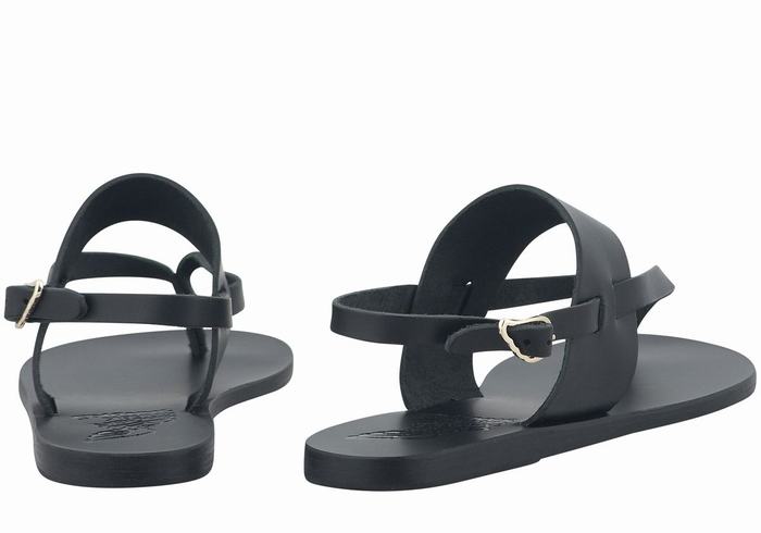 Women Ancient Greek Sandals Zoe Flip Flop Leather Back-Strap Sandals Black | RTA853OL