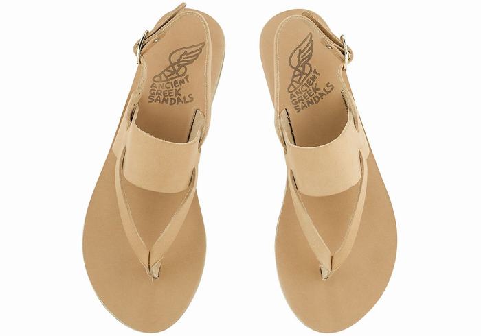 Women Ancient Greek Sandals Zoe Flip Flop Leather Back-Strap Sandals Beige | KIJ1914SU