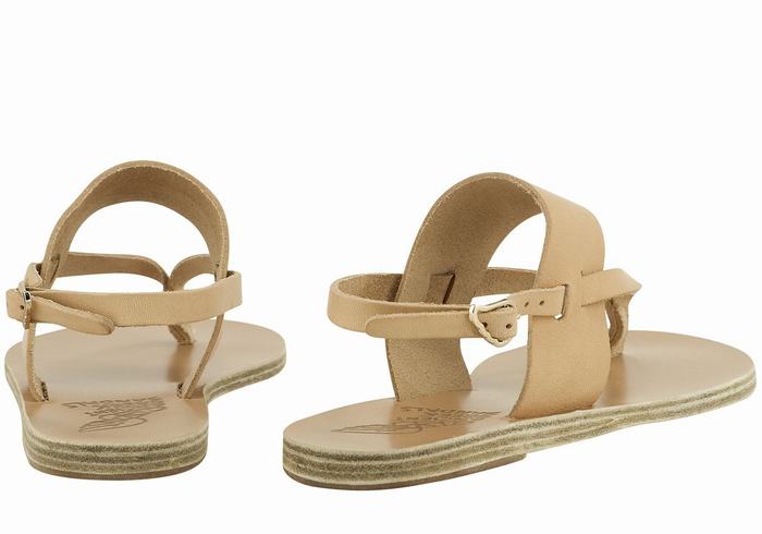 Women Ancient Greek Sandals Zoe Flip Flop Leather Back-Strap Sandals Beige | KIJ1914SU